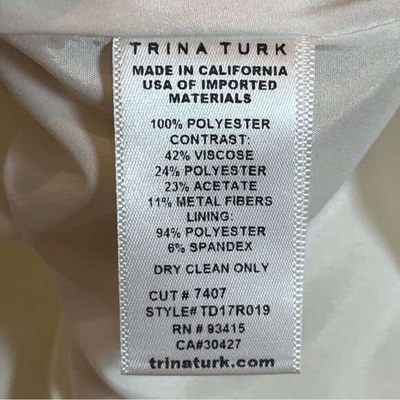 Trina Turk Bonita Gold Shimmer Bell Sleeve Shift Dress in Whitewash size 12 - Picture 15 of 15